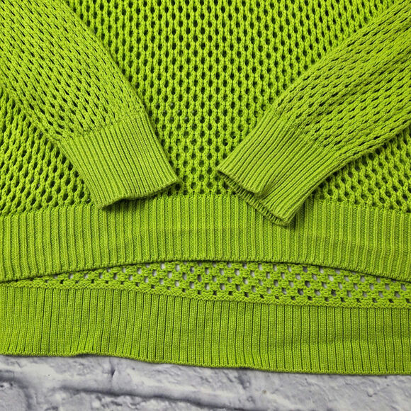 Katherine Barclay Montreal Sweater Lime Green size Medium Open Knit Mesh Hi Lo - Picture 4 of 11